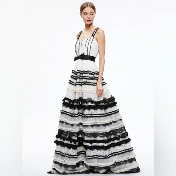 $3995 alice + oliviaDenita Bustier Ruffle Gown size 2